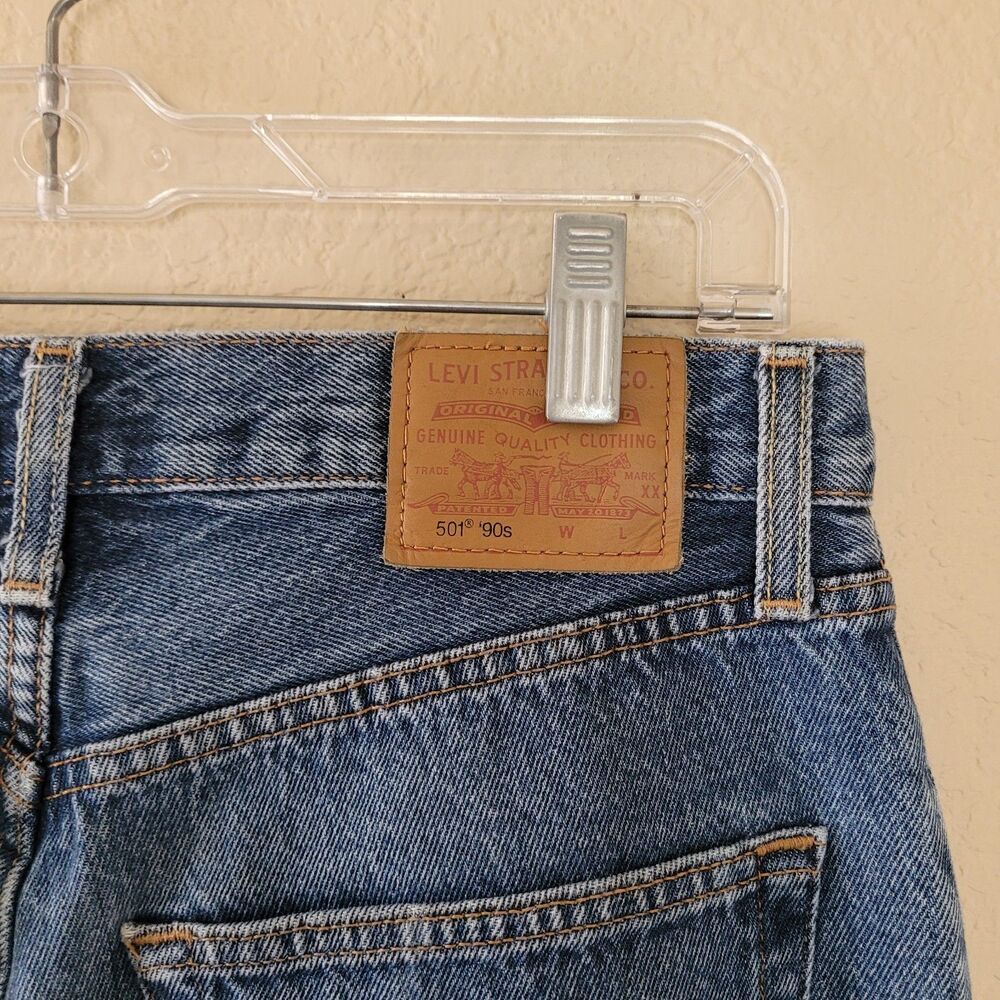 Levis 501 90s Premium Jeans 27x30 Blue Baggy Straight Leg Button Fly Rigid - Picture 7 of 8